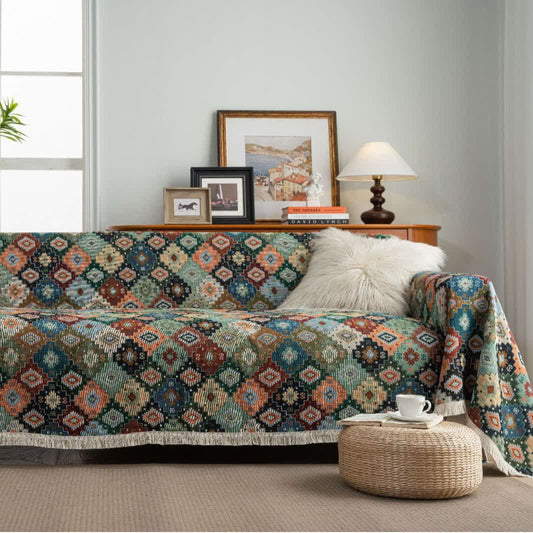 Copridivano con motivo geometrico Jacquard Boho Diamond