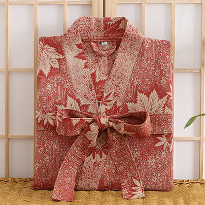 Kimono in garza di cotone con foglia d'acero