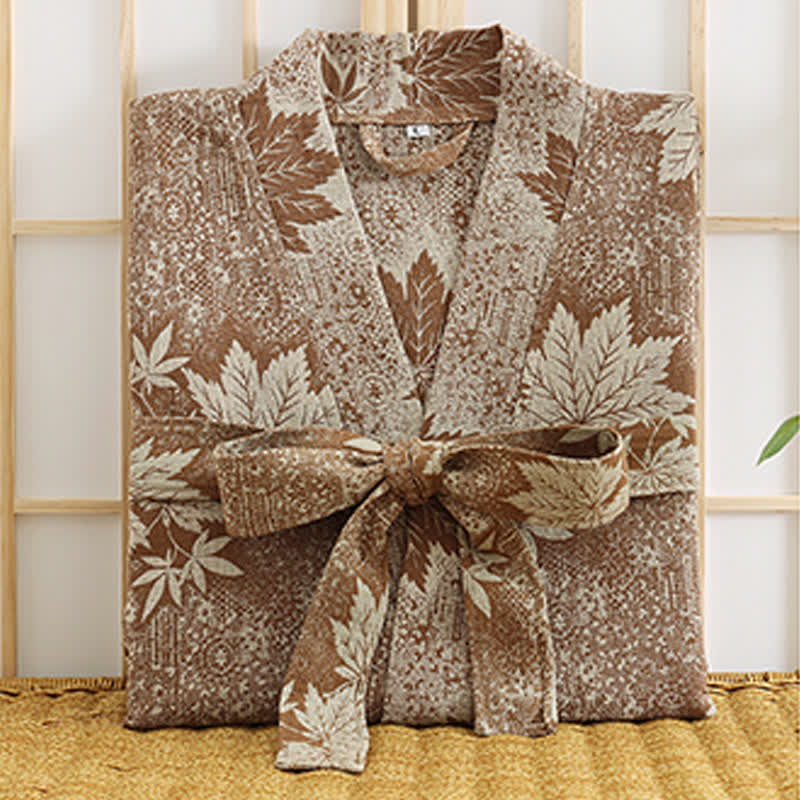 Kimono in garza di cotone con foglia d'acero