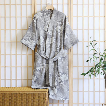 Kimono in garza di cotone con foglia d'acero