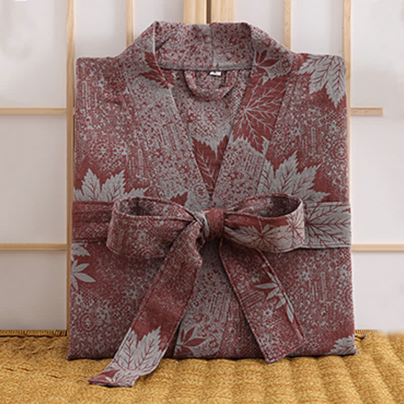 Kimono in garza di cotone con foglia d'acero