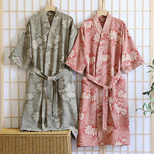 Kimono in garza di cotone con foglia d'acero