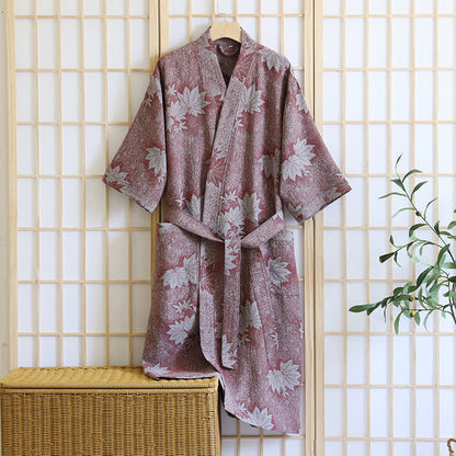 Kimono in garza di cotone con foglia d'acero