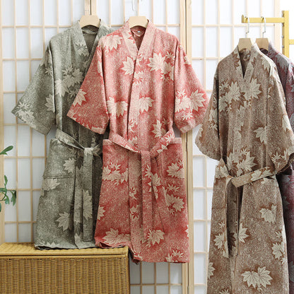 Kimono in garza di cotone con foglia d'acero