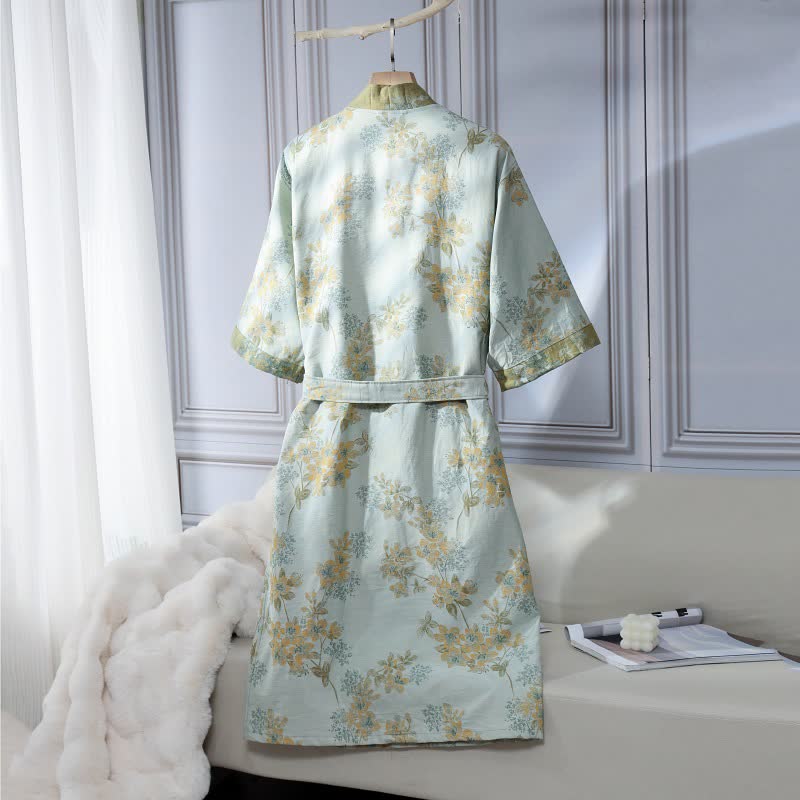 Accappatoio unisex in garza di cotone con motivo a fiori di pesco