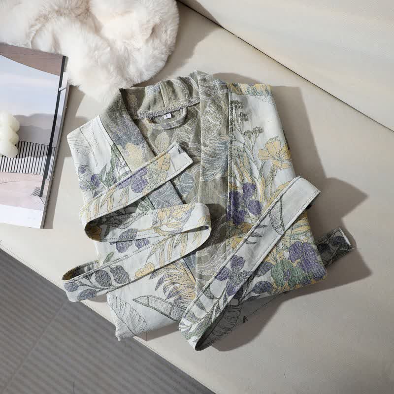 Accappatoio unisex in cotone con stampa floreale Duranta