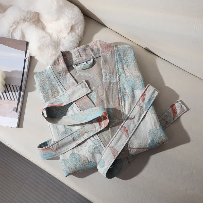 Accappatoio unisex in garza di cotone blu peonia