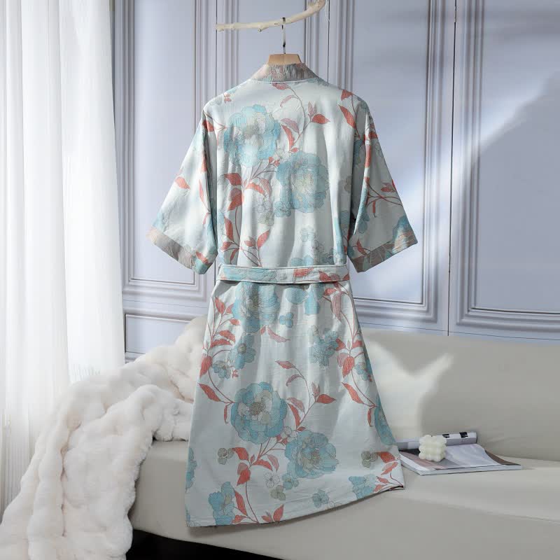 Accappatoio unisex in garza di cotone blu peonia