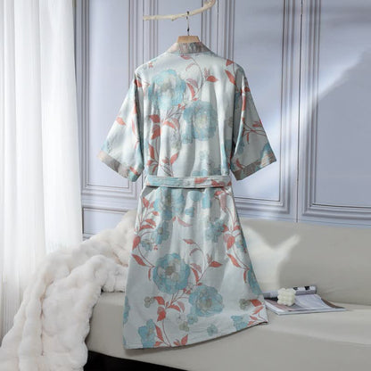 Accappatoio unisex in garza di cotone blu peonia