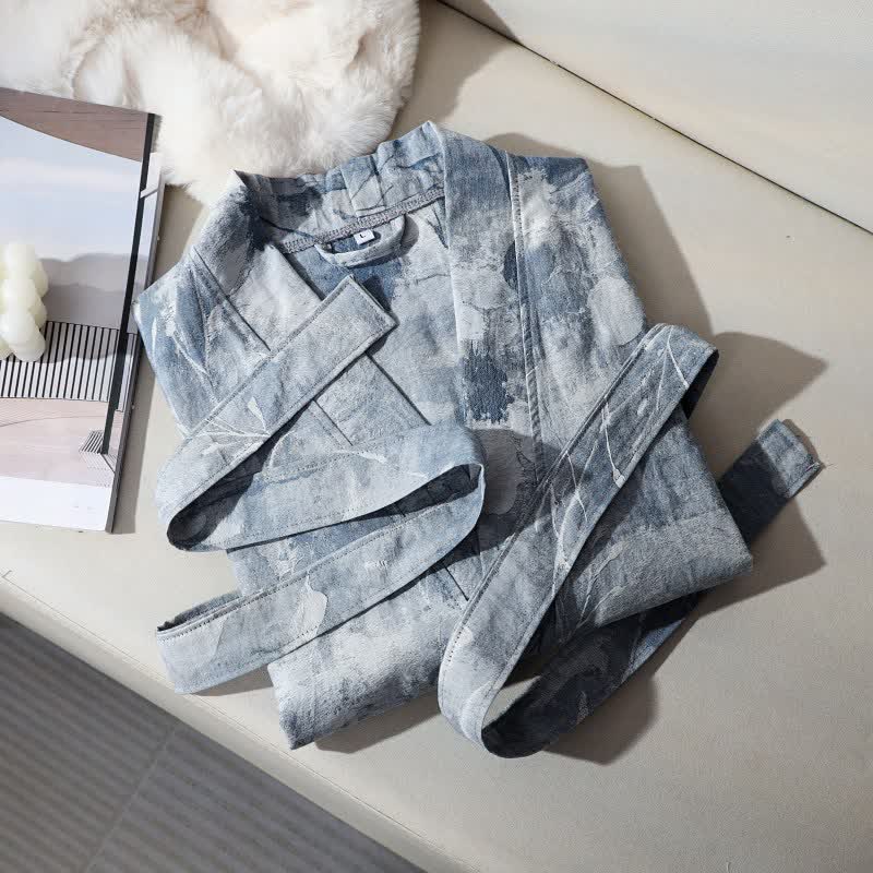 Accappatoio unisex in garza di cotone floreale blu