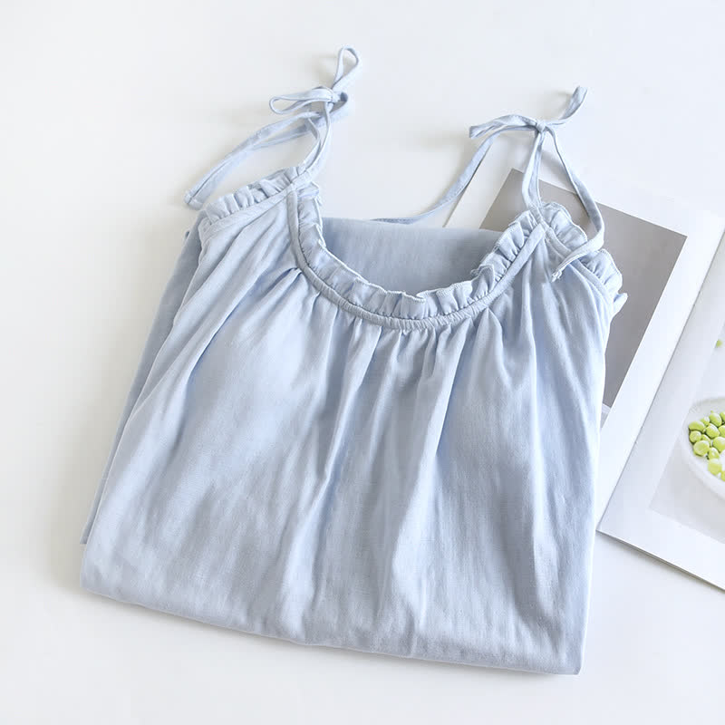 Camicia da notte in cotone con volant