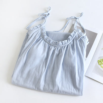 Camicia da notte in cotone con volant