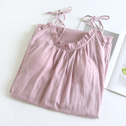 Camicia da notte in cotone con volant