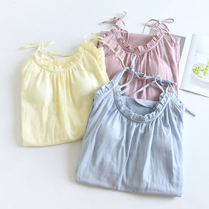 Camicia da notte in cotone con volant