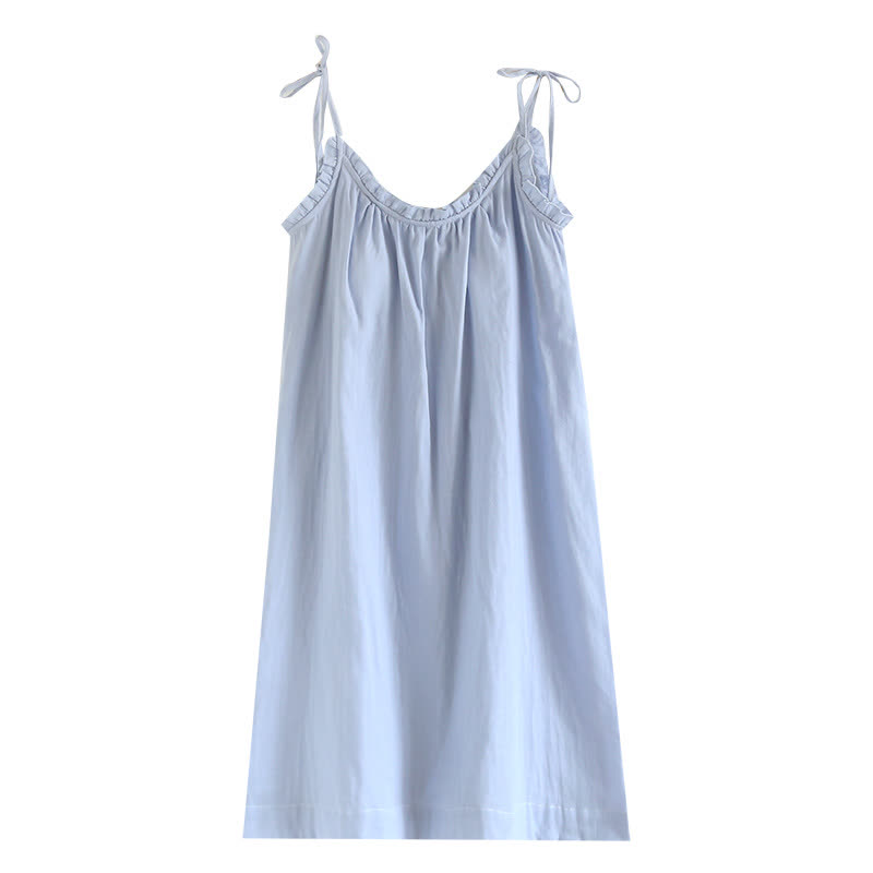 Camicia da notte in cotone con volant