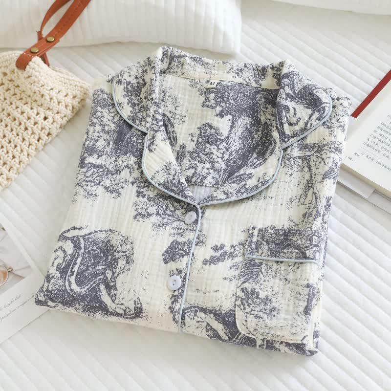 Completo da casa in cotone con stampa Tiger Tree