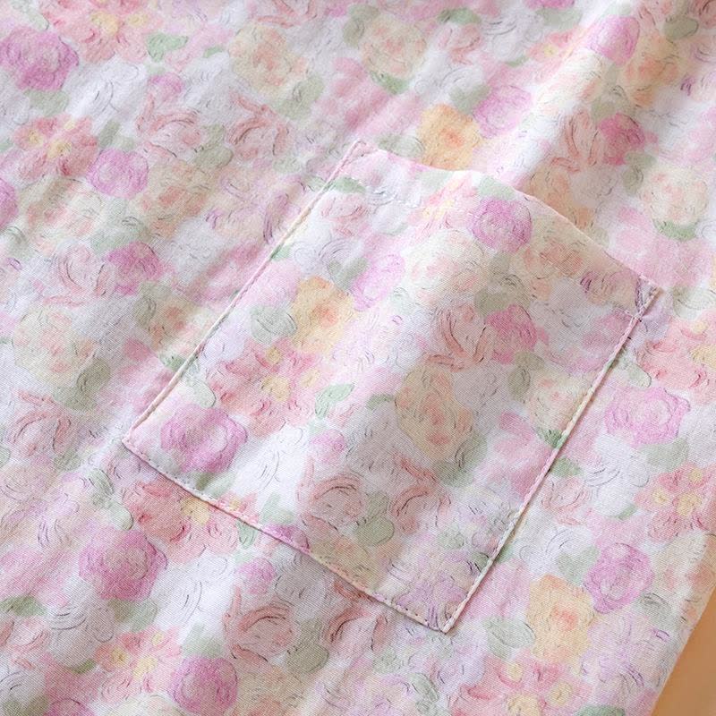 Pigiama giapponese in garza di cotone floreale rosa