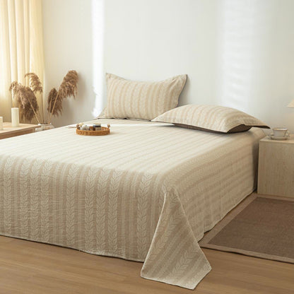 Copriletto in lino e cotone testurizzato color grano beige