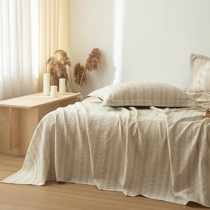 Copriletto in lino e cotone testurizzato color grano beige