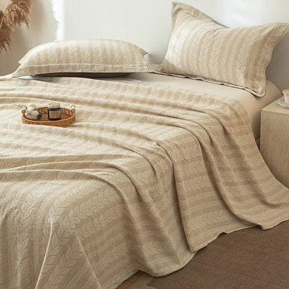 Copriletto in lino e cotone testurizzato color grano beige
