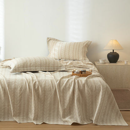 Copriletto in lino e cotone testurizzato color grano beige