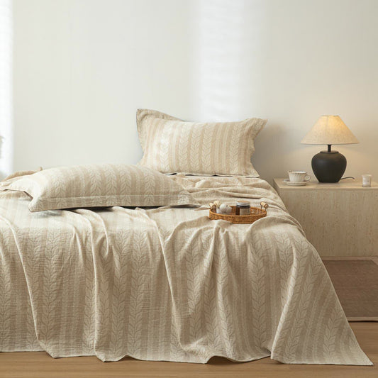 Copriletto in lino e cotone testurizzato color grano beige