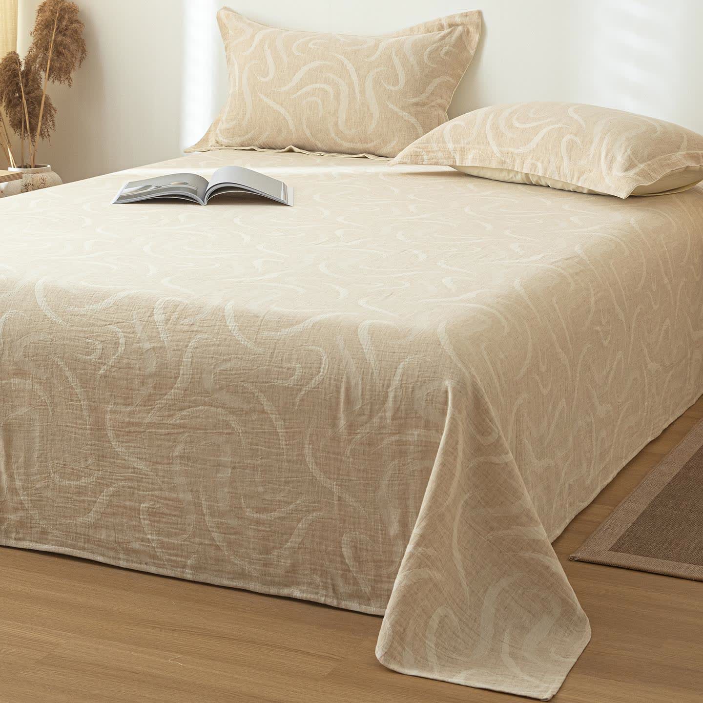 Copriletto in lino e cotone testurizzato beige curvo