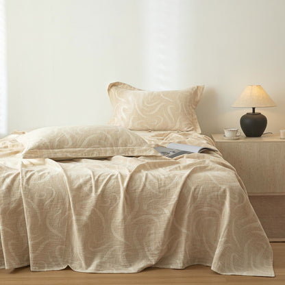 Copriletto in lino e cotone testurizzato beige curvo