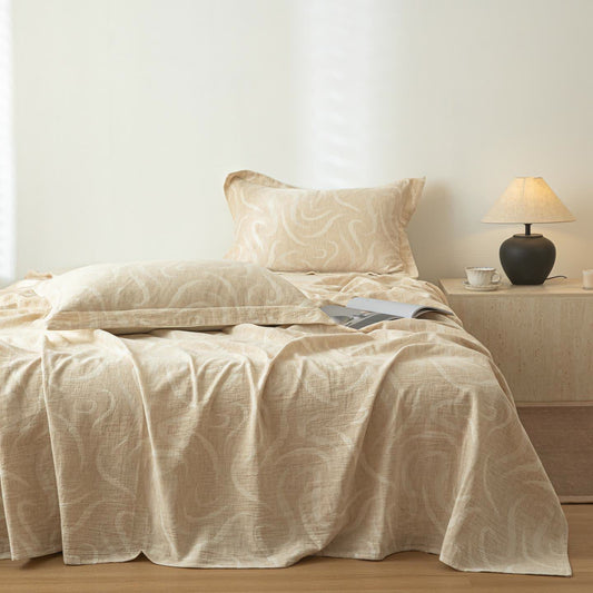 Copriletto in lino e cotone testurizzato beige curvo