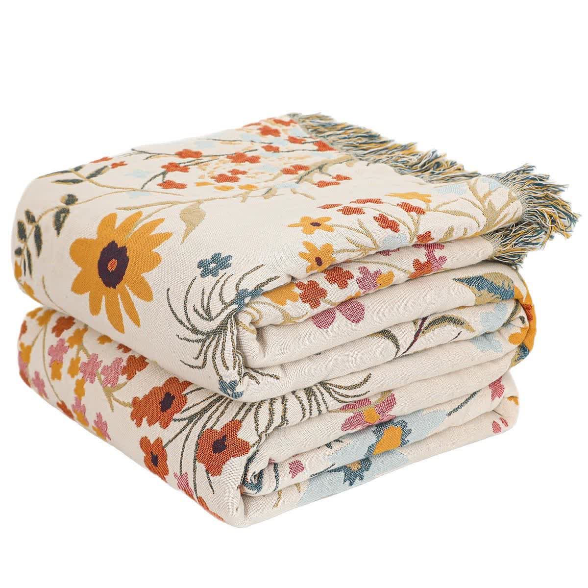 Trapunta reversibile in garza di cotone con motivo a girasole in fiore
