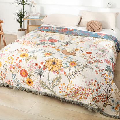 Trapunta reversibile in garza di cotone con motivo a girasole in fiore