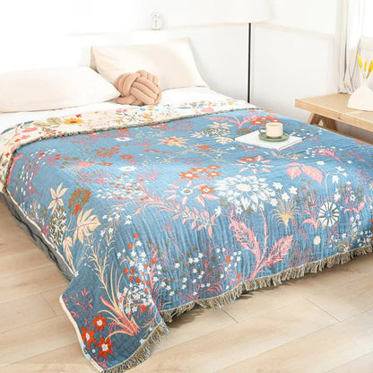 Trapunta reversibile in garza di cotone con motivo a girasole in fiore