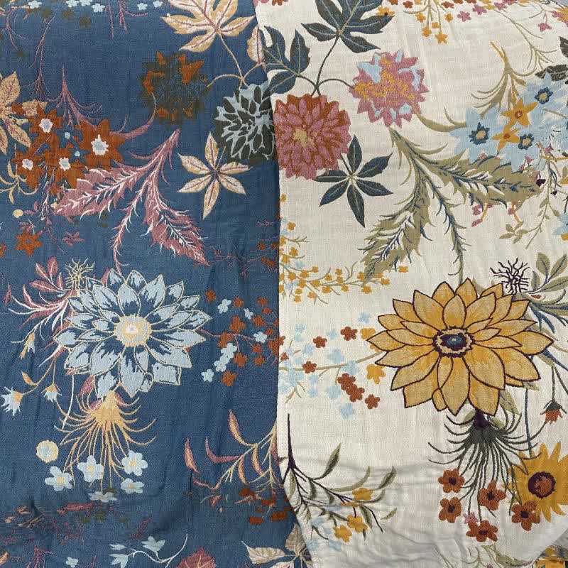 Trapunta reversibile in garza di cotone con motivo a girasole in fiore