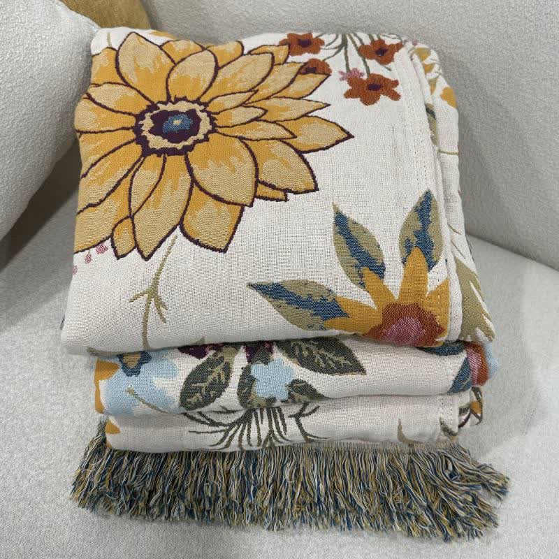 Trapunta reversibile in garza di cotone con motivo a girasole in fiore
