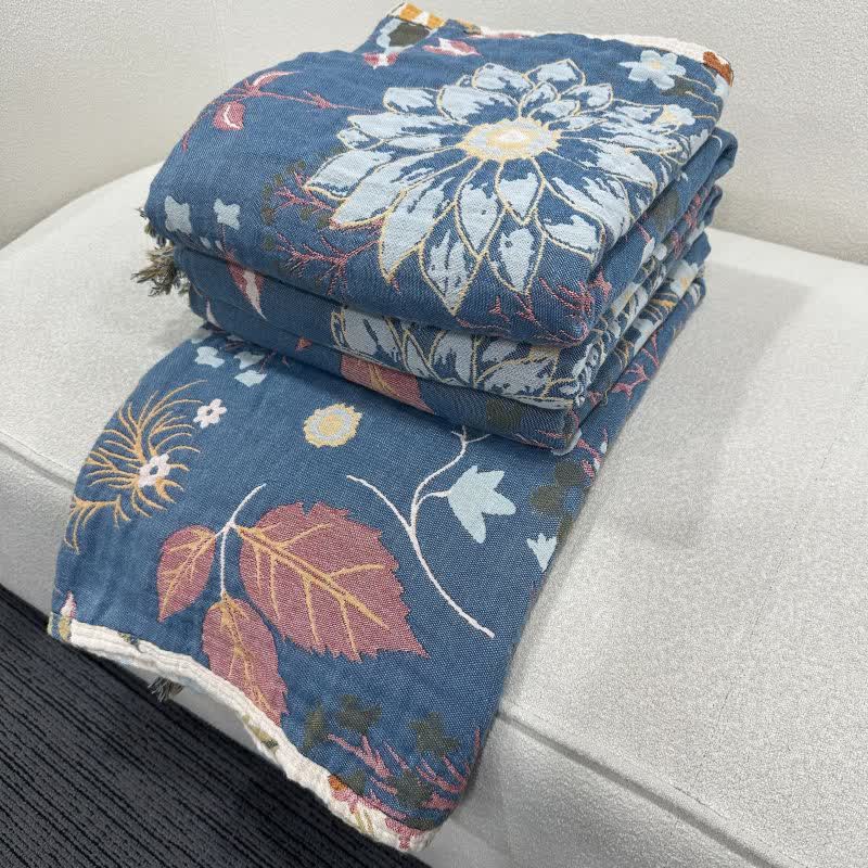 Trapunta reversibile in garza di cotone con motivo a girasole in fiore