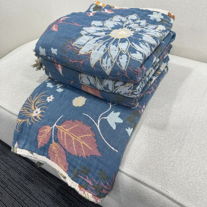 Trapunta reversibile in garza di cotone con motivo a girasole in fiore