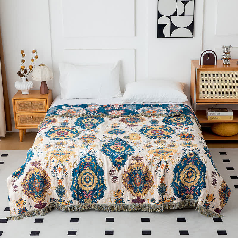 Coperta in garza di cotone con stampa tribale Boho