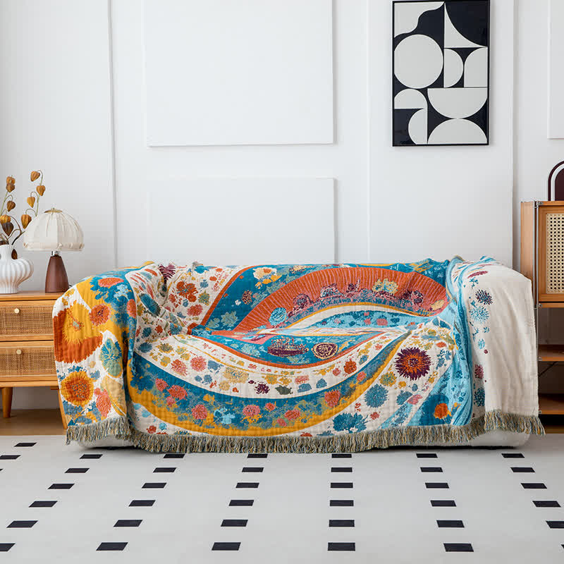 Coperta in garza di cotone con motivo floreale Artistic Wave