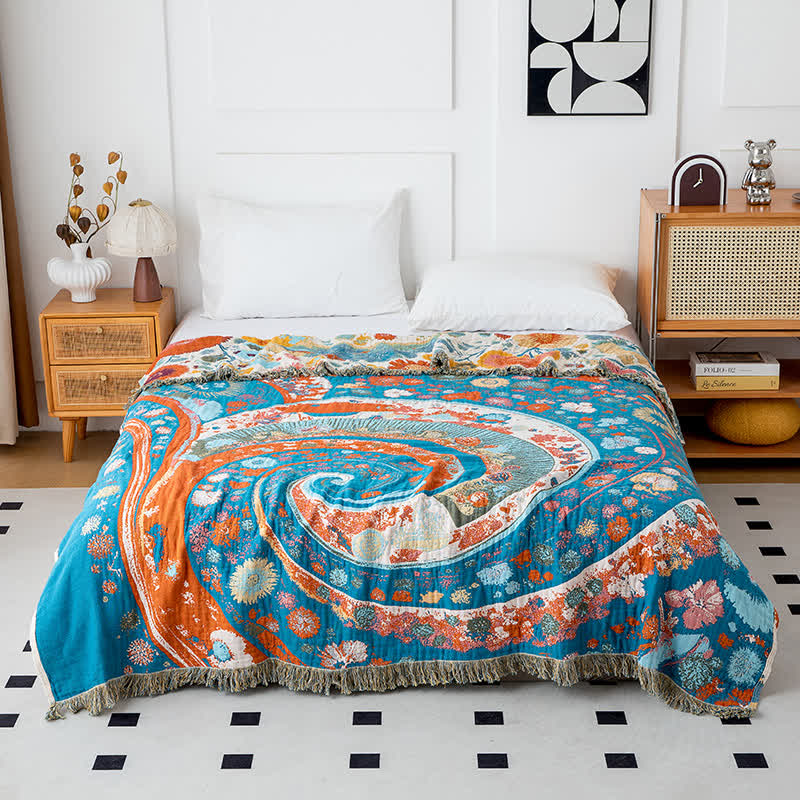 Coperta in garza di cotone con motivo floreale Artistic Wave