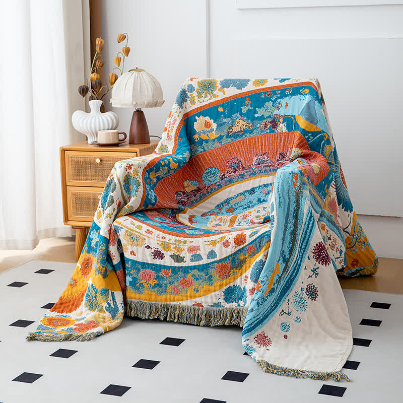 Coperta in garza di cotone con motivo floreale Artistic Wave
