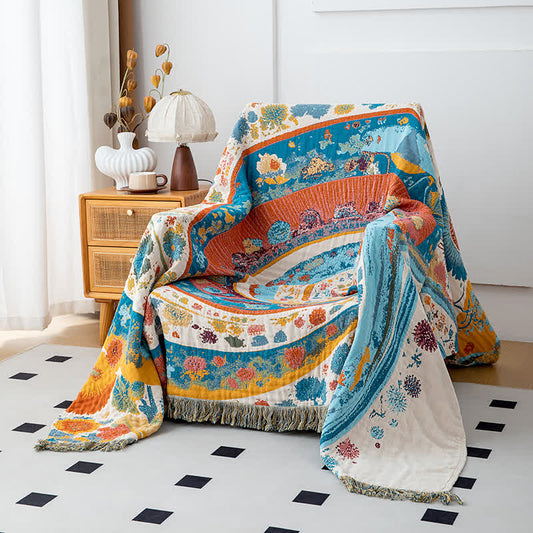 Coperta in garza di cotone con motivo floreale Artistic Wave