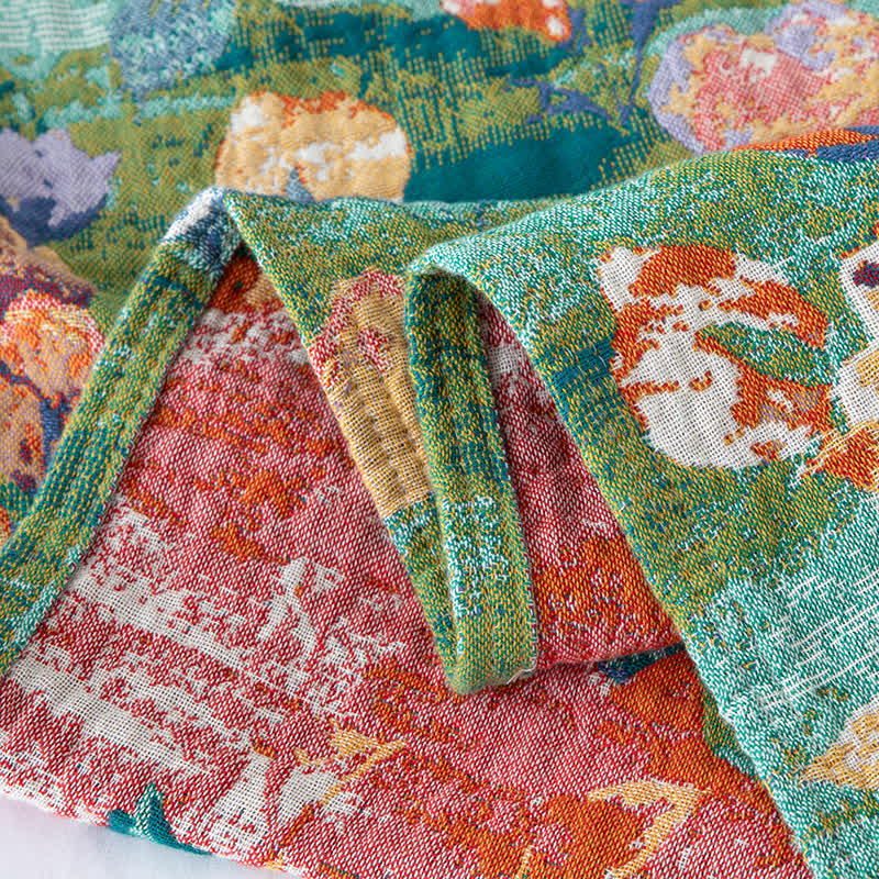 Coperta reversibile in garza di cotone con motivo artistico rosa - image 10