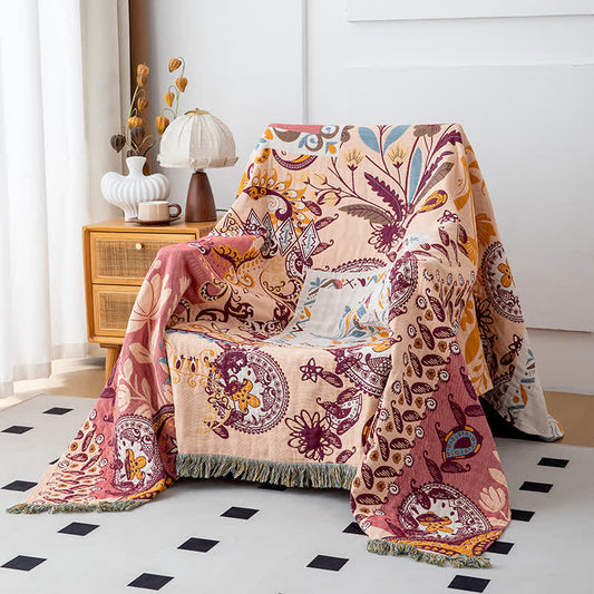 Coperta reversibile in garza di cotone con motivo floreale Paisley