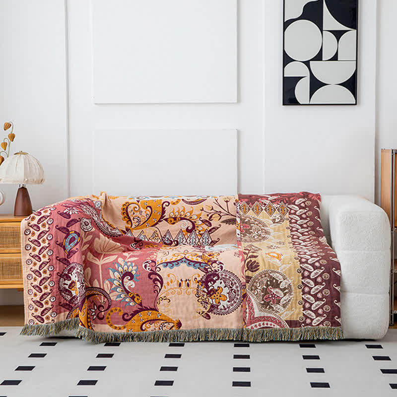 Coperta reversibile in garza di cotone con motivo floreale Paisley