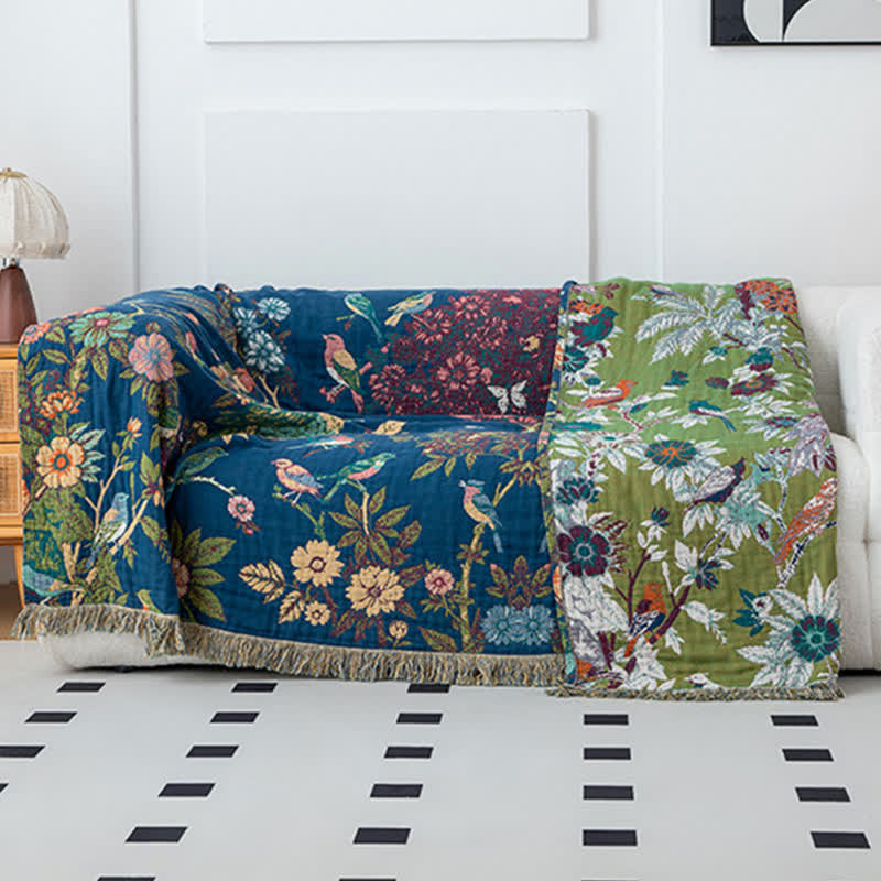 Coperta reversibile in garza di cotone Wild Rose