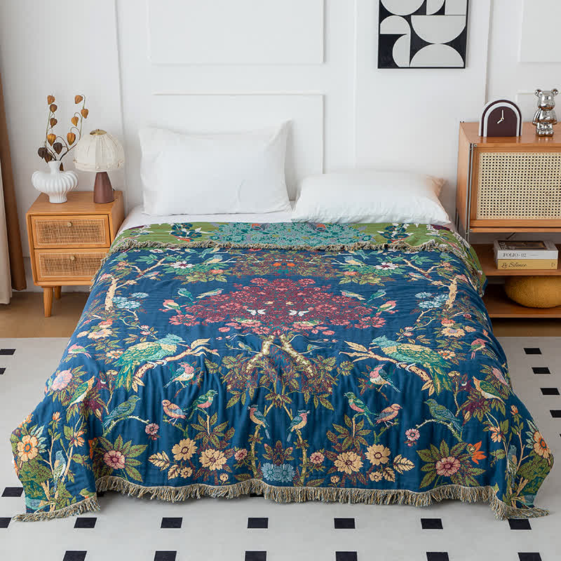 Coperta reversibile in garza di cotone Wild Rose