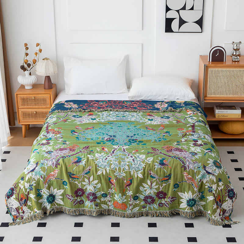 Coperta reversibile in garza di cotone Wild Rose