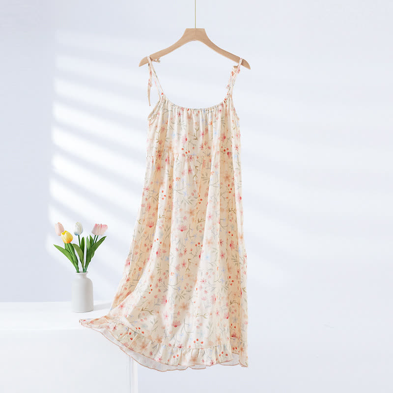 Camicia da notte imbottita in cotone con motivo a foglie floreali