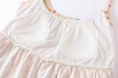 Camicia da notte imbottita in cotone con motivo a foglie floreali