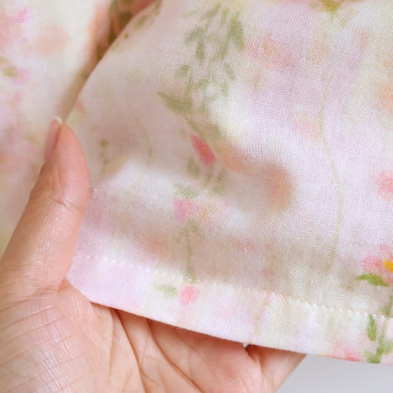 Camicia da notte in cotone con stampa di rose e scollo a balza